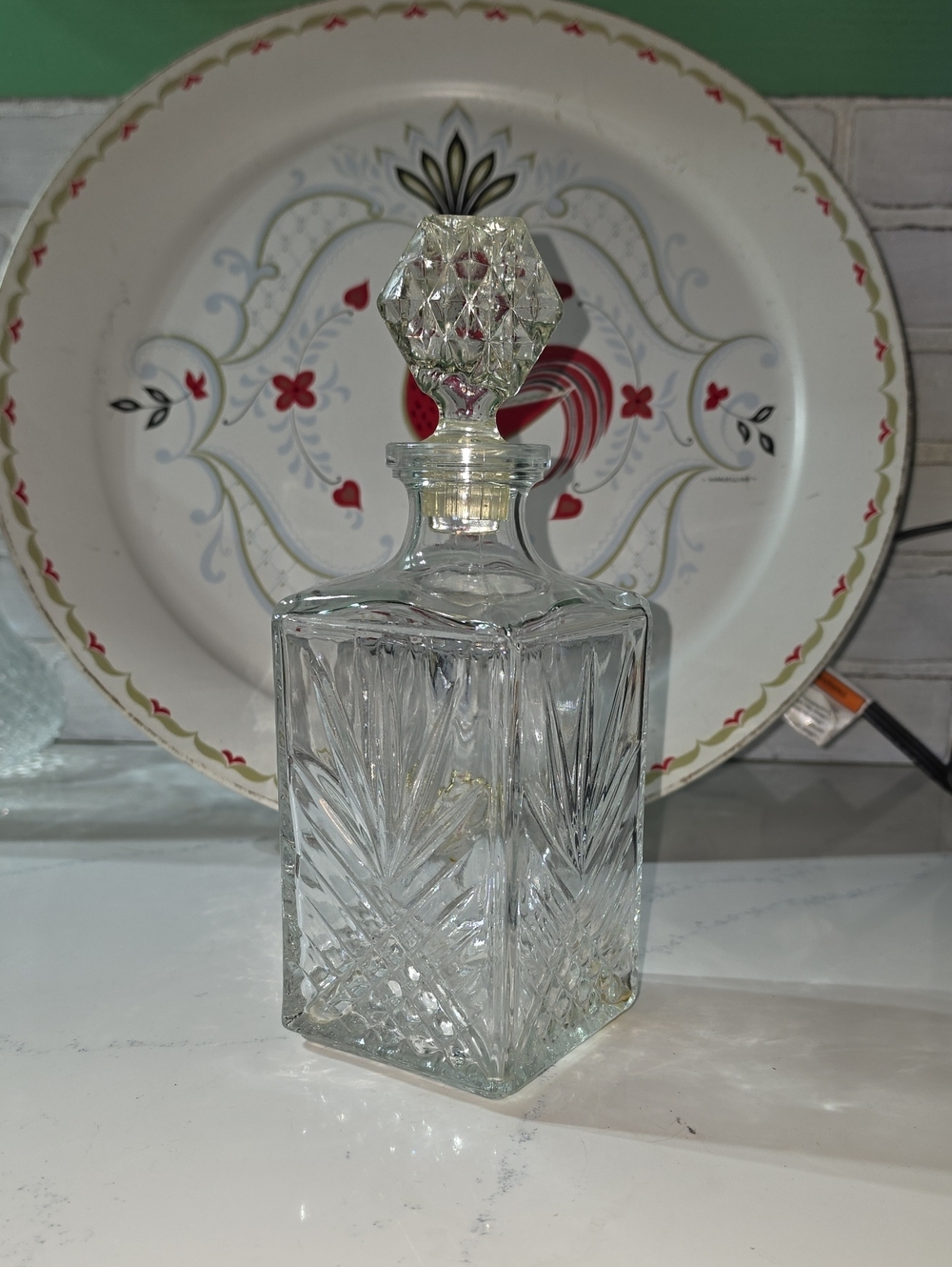 Clear Cut Glass Decanter with Stopper